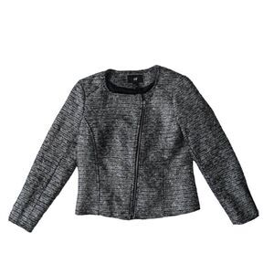 H&M Metallic Silver Heavyweight Boucle Tweed Zip Up Motorcycle Jacket Women's 8